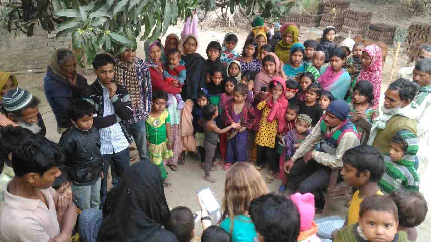 Illustration 5: Data samples normally consist of 50 households. Translators don’t understand why we want to ask exactly the same questions again and again. In this picture, Clementine Chambon, CEO and Co-founder of Oorja, conducts a community interview with the help of a local translator.