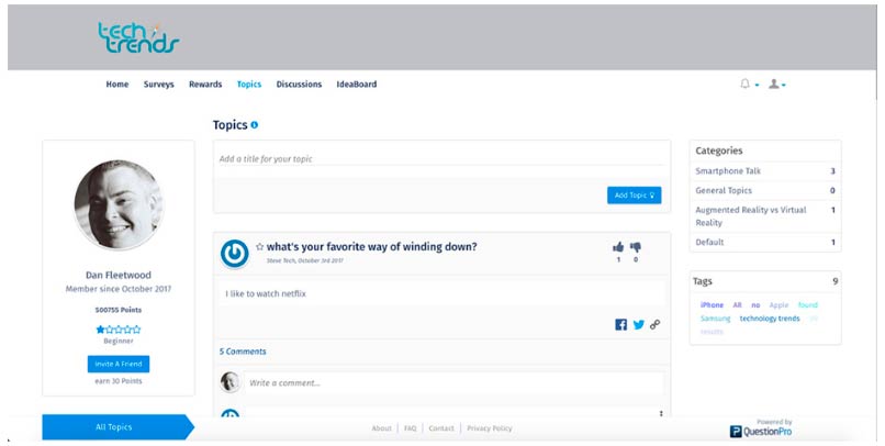 Tablero de ideas de una comunidad en línea