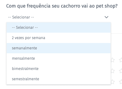pergunta múltipla escolha dropdown menu