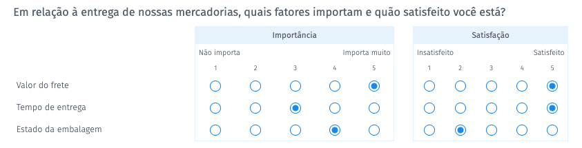 pergunta múltipla matriz lado a lado