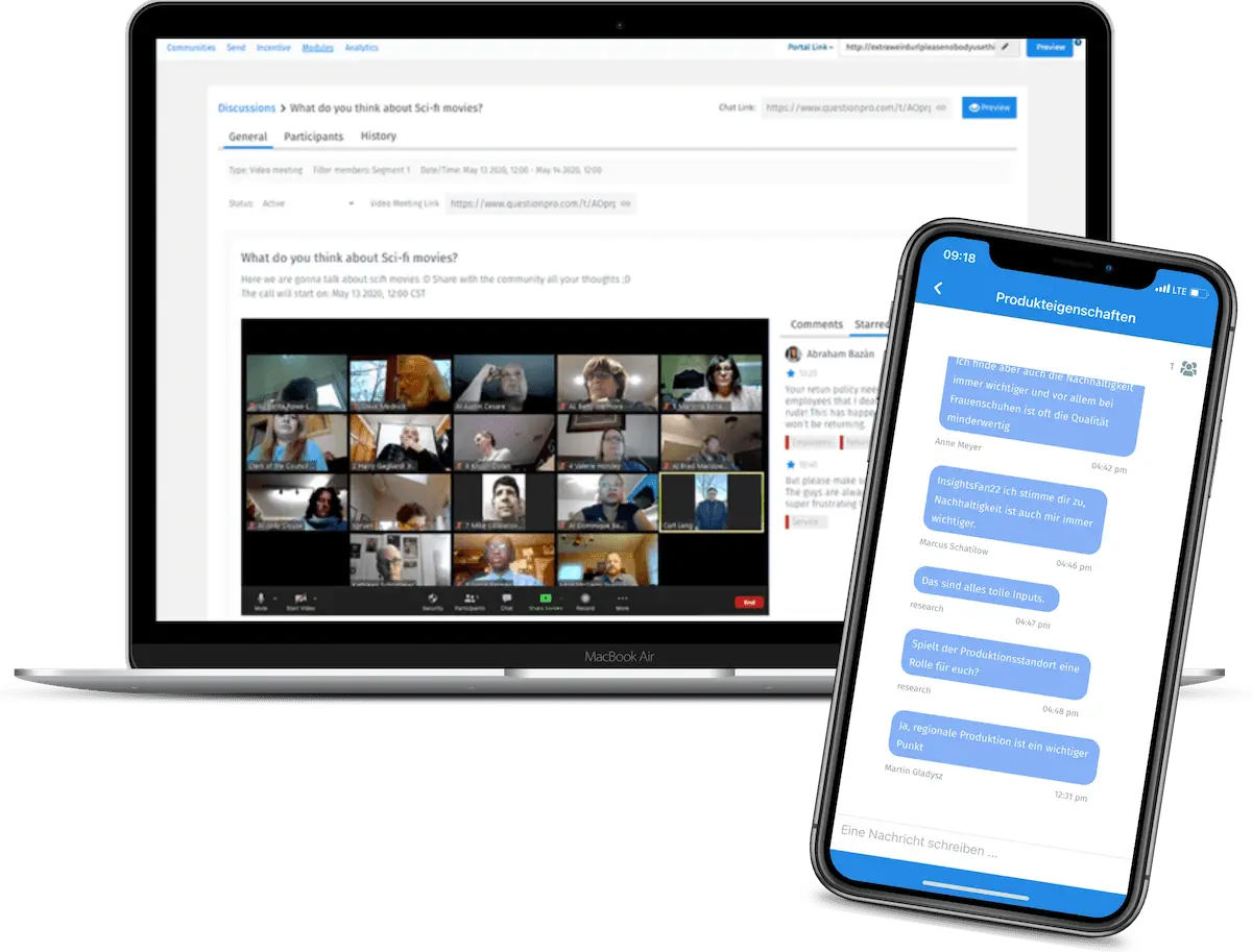 Video Diskussion und Chat der Community Plattform von QuestionPro Video Diskussion und Chat der Community Plattform von QuestionPro
