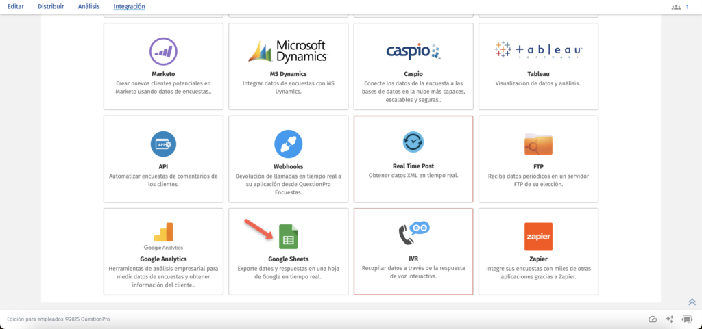 usa google sheets para integrar QuestionPro con Power BI